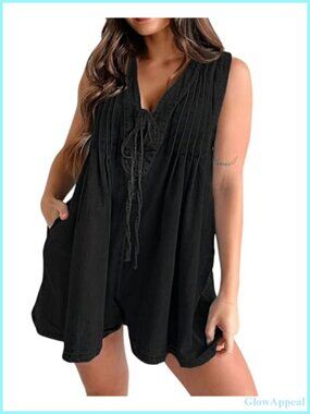 Oversized Denim Romper Shorts Sleeveless V Neck Ruffle Jean Jumpsuit Plus Size
